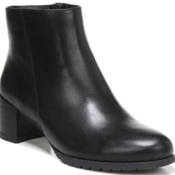 Naturalizer Black Leather Block Heel Booties Sz 8 - Picture 1 of 8